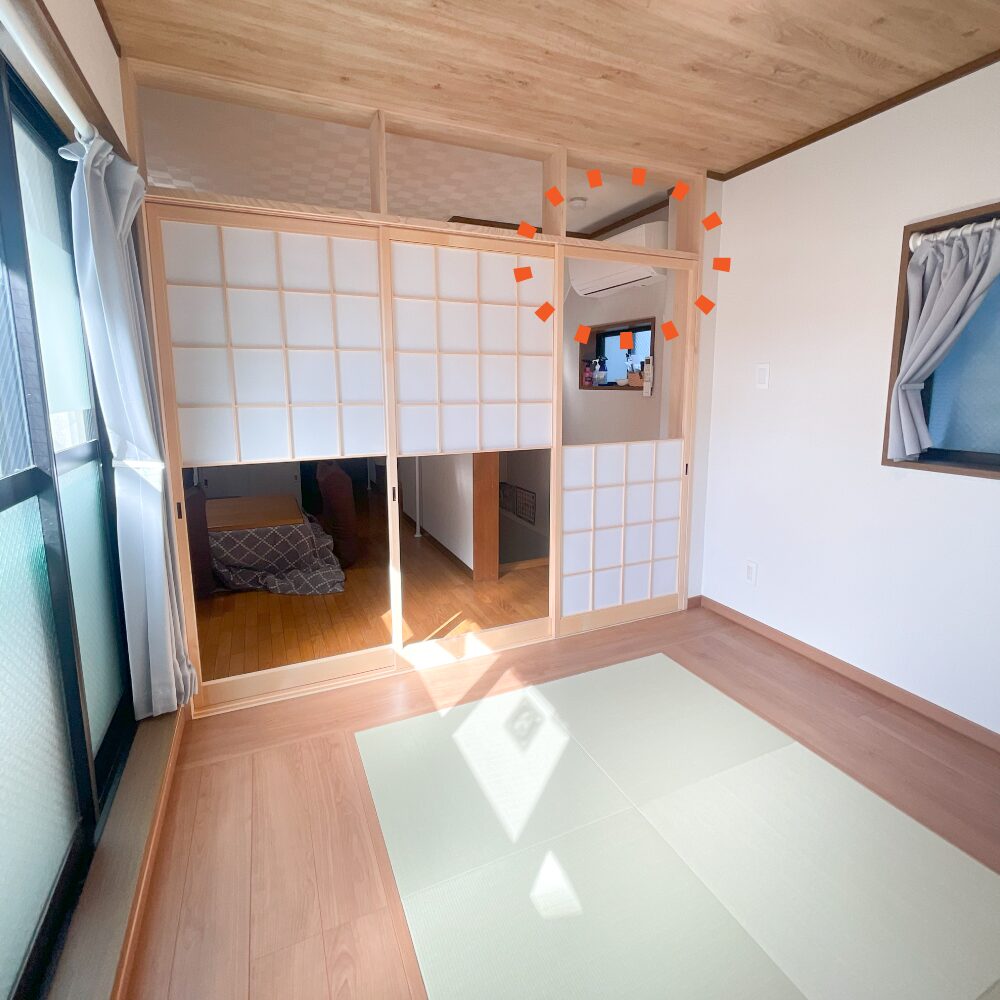 施工後：エアコンを２部屋共通で使えるよう、完全に仕切らない工夫をしています(^^)/